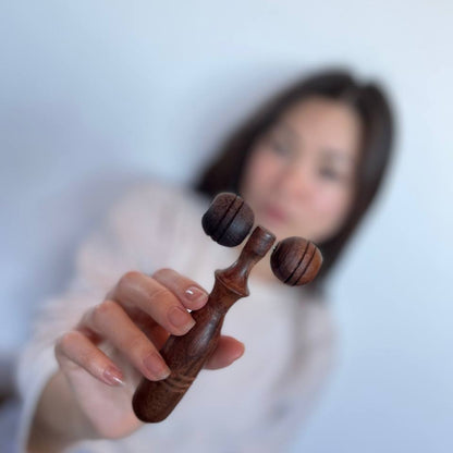 Wooden facial massage roller